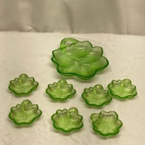 8Pc VASELINE GLASS INDIANA TWIGGY TREE OF LIFE 7 3" SALT DIP ONE 7" PLATE